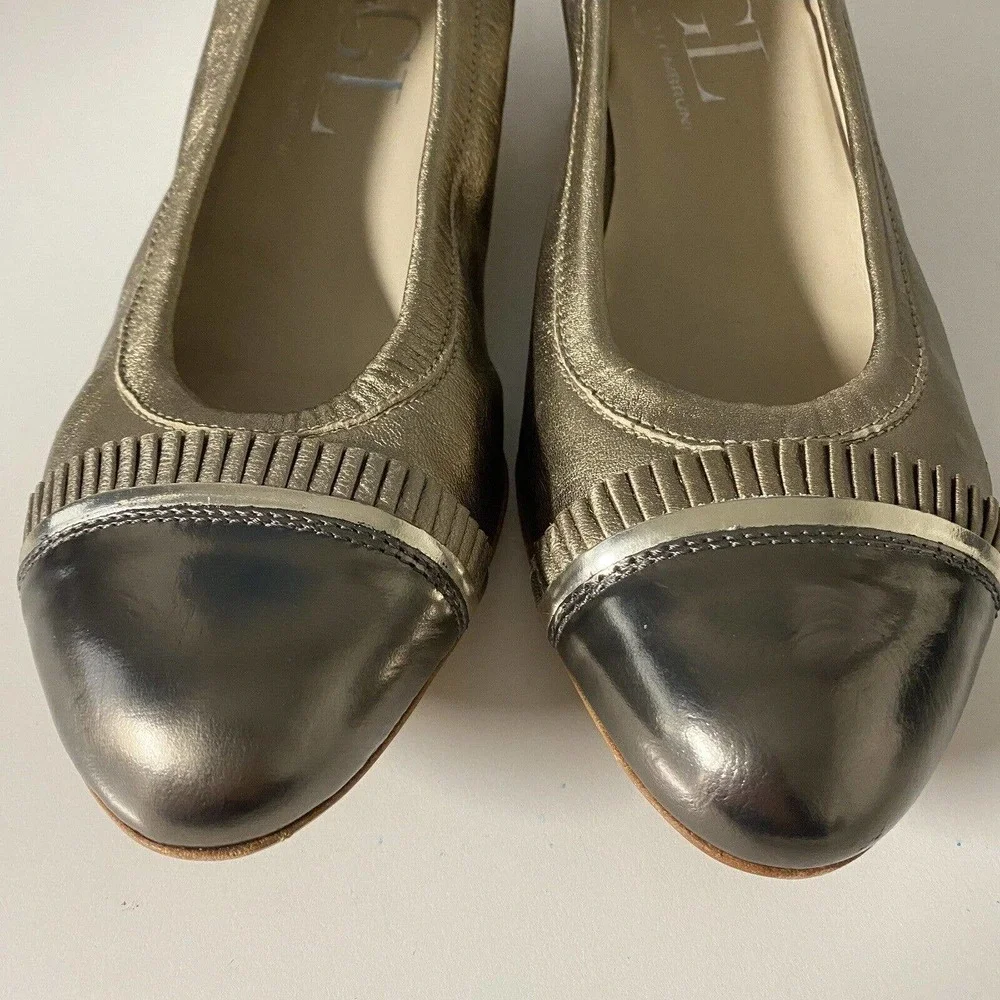 AGL Attilio Giusti Leombruni Pump Ballet Leather Gold Metallic Low Heel …